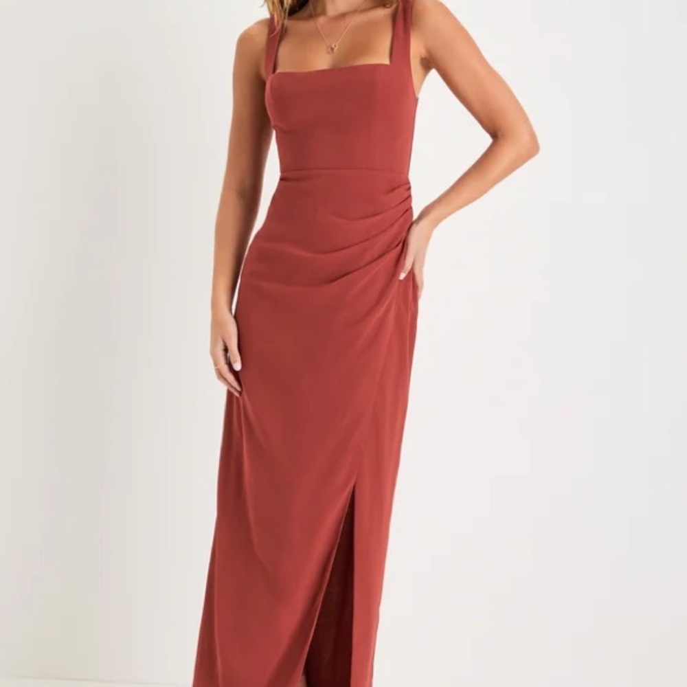 Glamorous Disposition Rust Ruched Maxi Dress, Lulus